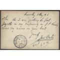 OFS 1896 (AU 4) 1/2d 7th PTG Stamp B/Kaart P.K. Lindley/Bloemfontein. See below.
