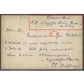 OFS 1896 (AU 4) Rare 1/2d 7th PTG B/Kaart from Reddersburg `Beervlei, R.O. K.. River Siding`.