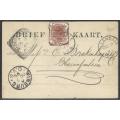 OFS 1895 (OC 7) Scarce 1/2d 9th PTG Stamp B/Kaart Allandale/Winburg/Bloemfontein. See below.