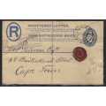 Union 1923 cover Uitenhage (Boxed Registration cachet and cds) to Cape Town. Wax seal. See below.