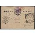 OFS 1893 (8 APR) 1 1/2d on 2d Stamp Brief Kaart. 2nd Ptg. Bloemfontein/London/Germany. See below.