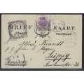 OFS 1895 (MR 4) 1 1/2d on 2d Stamp Brief Kaart. 3nd Ptg. Ladybrand/Bloemfontein/Germany. See below.