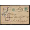 OFS 1899 (SP 14) 1/2d green Antwoord Betaald Briefkaart Senekal/Port Elizabeth See below.