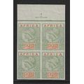 Transvaal `AFRICA` De La Rue Imperf Control block - dull green and dull orange, uncoated paper.