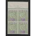 Transvaal `AFRICA` De La Rue Imperf Control block - dull green and dull violet, uncoated paper.