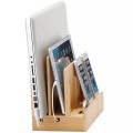 Bamboo Storage Multi Device Cord Organizer Charging Dock for phones, tablets and laptops