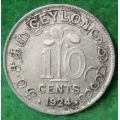 CEYLON (SRI LANKA) - SILVE - 1924 - 10 CENT
