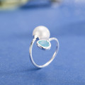 New 925 Sterling Silver filled Ladies dual ring with blue detail and shell pearl