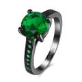 Genuine gun metal plated, Ladies 2cr simulated emerald ring