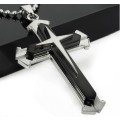 Stunning Men's titanium steel cross necklace, in black or blue