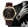 Stylish men's Geneva Watch, with Brown or Black straps