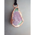 `Natures Gifts` Handmade Copper electroformed pendant with genuine Ruby in Zoisite Ref. NG-12