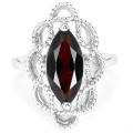ENCHANTING NATURAL AAA DARK RED GARNET MARQUISE STERLING 925 SILVER RING 7