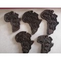 Set of 5 Handcarved Wooden Curio Big 5 Maps of South Africa