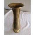 Vintage Tall Brass Vase with intricate patterns etched on exterior