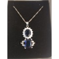 Princess Kate Blue Crystal Sapphire Gem Pendant with Ring (S7)