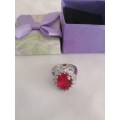 Princess Kate Red Crystal Sapphire Silver Plated Ring (S7)