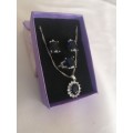 Princess Kate Blue Crystal Sapphire Gem Pendant with chain, earrings and Ring(S7)