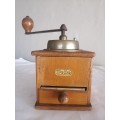 Antique PeDe Wood and Iron Coffee Grinder