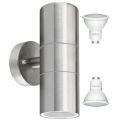 Stainless Steel Up Down Double Outdoor Wall Light + 2 LED Light Bulbs. Collections are allowed.