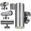 Brushed Chrome Up Down Wall Double Outdoor Wall Light Plus 2 LED Bulbs. Collections are allowed.