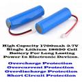 Rechargeable 18650 Wired Battery / Cell 3.7V 1700mAh. Light Duty Applications. Collections Allowed.