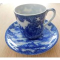 Oriental blue and white eggshell espresso cup and saucer