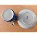 Oriental blue and white eggshell espresso cup and saucer