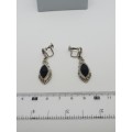 Vintage Sterling screw type earrings - black stones