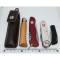 Collection of 5 pocket knives ( Opinel x 2, Victorinox x 2, Kershaw x 1)