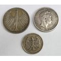 GERMAN - 3 silver coins as 1 lot: 1924 1 mark, 1907 zwei mark, 1951 5 mark