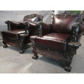 Authentic Ball and Claw 4 Piece Lounge suites with Free Ottoman - Top Grain Genuine Leather