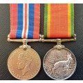 WW2 Solid Silver Africa Service medal and 1939-1945 War service medal named to B G Darby