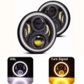 2 x 7 Inch LED Headlight With Angel Eye Halo Ring DRL & Turn Signal For Jeep Motorcycle Etc