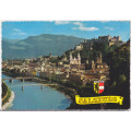 Vintage post card -- The festival city of Salzburg, view to the old town and the river Salzach