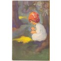 Vintage Post Card - Child / Fairy with toadstool hat. Printed in Switzerland