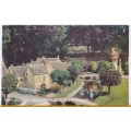 Vintage Post Card Model Village - Bourton on the Water Town Hall and Mill Bridges - Salmon Card