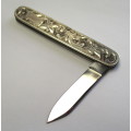 Stunning Sterling Sliver engraved folding knife - Japanese theme - Mount Fiji