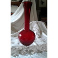 vintage ruby red vase with clear foot venetian?