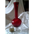 vintage ruby red vase with clear foot venetian?