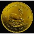 1981 KRUGER RAND 1ounce FINE 22c yellow gold.