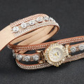 Women`s Luxury Rhinestone Quartz Watch Shiny Fashion Analog PU Leather Wrap Bracelet Wrist Watch
