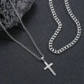 2pcs Simple Cross Pendant Stainless Steel Necklace, Thick Snake Chain And Side Chain Set