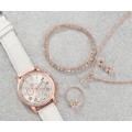 Women`s Casual Fashion Quartz Watch Analog PU Leather Wrist Watch & Rhinestone set