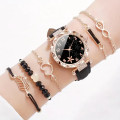 6pcs/set Women`s Watch Casual Flower Quartz Watch Analog PU Leather Wrist Watch & Bracelets