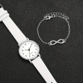 2pcs/set Casual Fashion Quartz Watch Analog PU Leather Wrist Watch & Bracelet