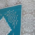 A Lovely Vintage Embroidered Tablecloth with 8 Servettes.  Length 230cm.  Width : 145cm.
