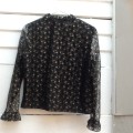 A Vintage Black Top with Gold flowers,  Size 38, Made for Dorothy Perkins.