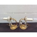 A Lovely Pair of Brass and Crystal Wall Lights.