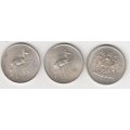 SA-THREE R1.00 COINS 1966,1967 AND 1969 READ BELOW